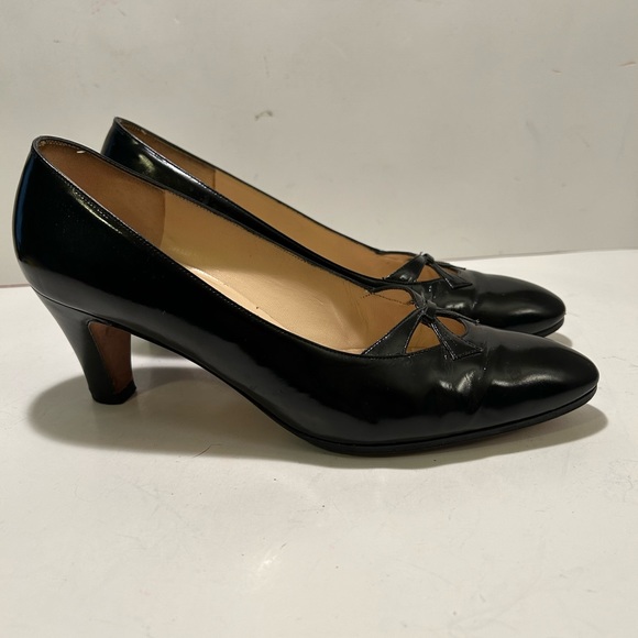 Salvatore Ferragamo Florence Black Leather Heels Made in Italy Size 7B - Picture 8 of 8